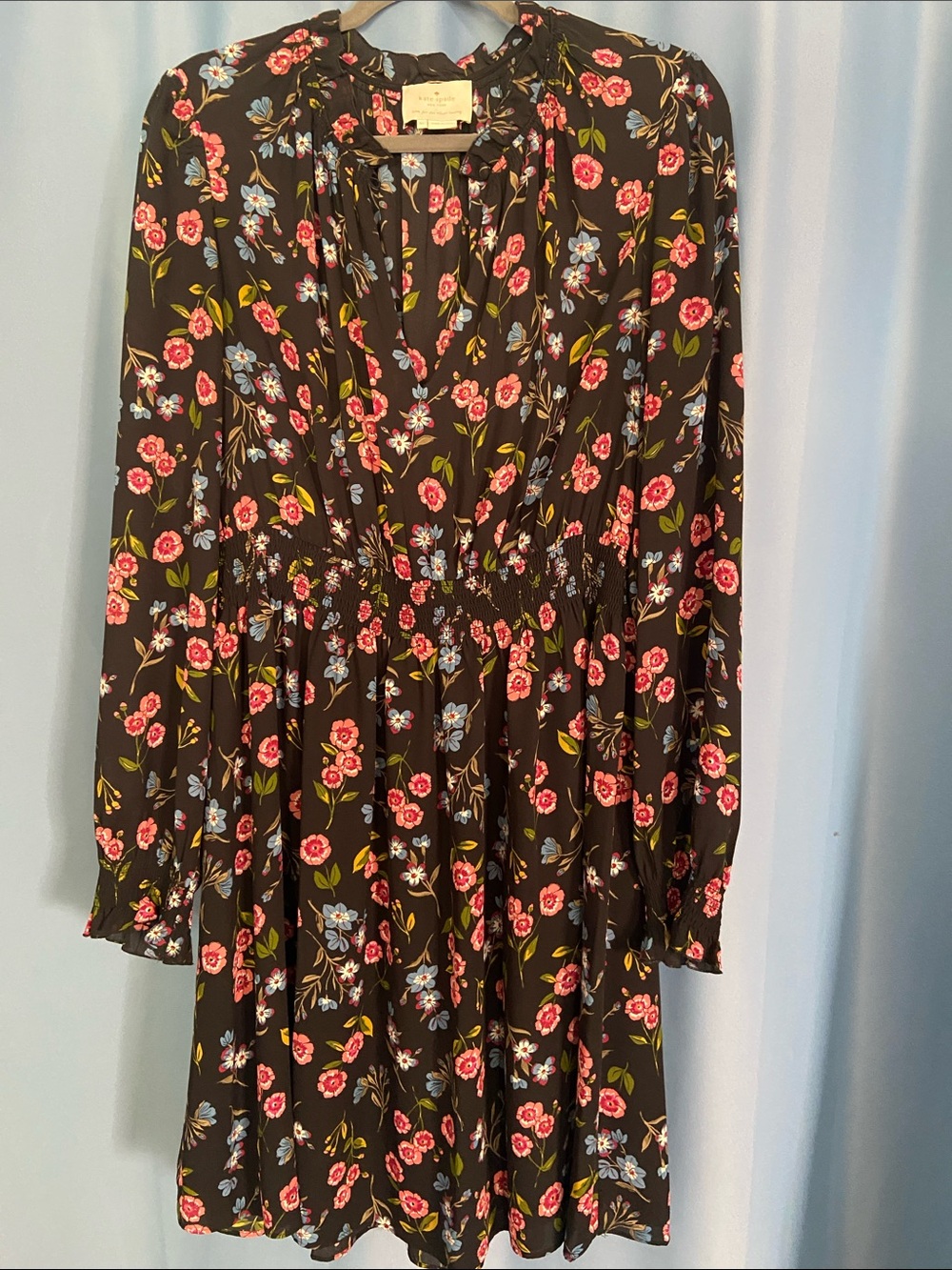 Kate Spade black Floral Meadow print dress, with blue and pink flowers, XL